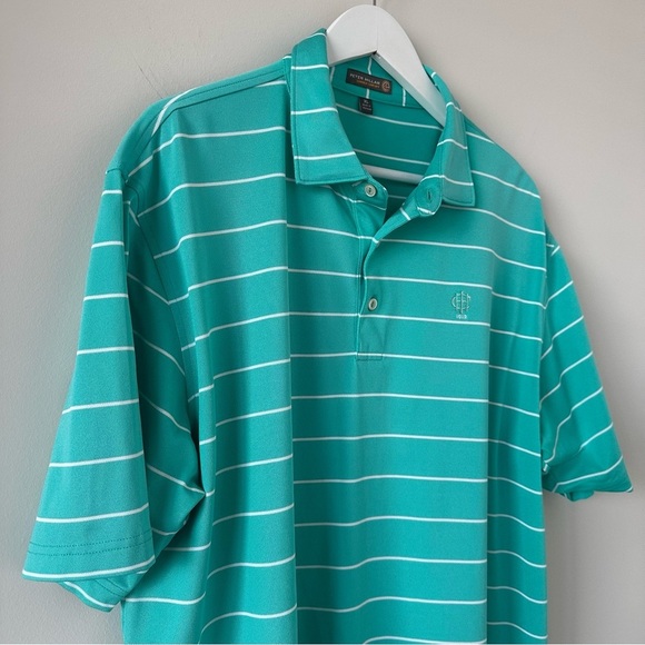 Peter Millar Summer Comfort Men’s Golf Polo Green Striped Stretch Wicking XL - Picture 2 of 9